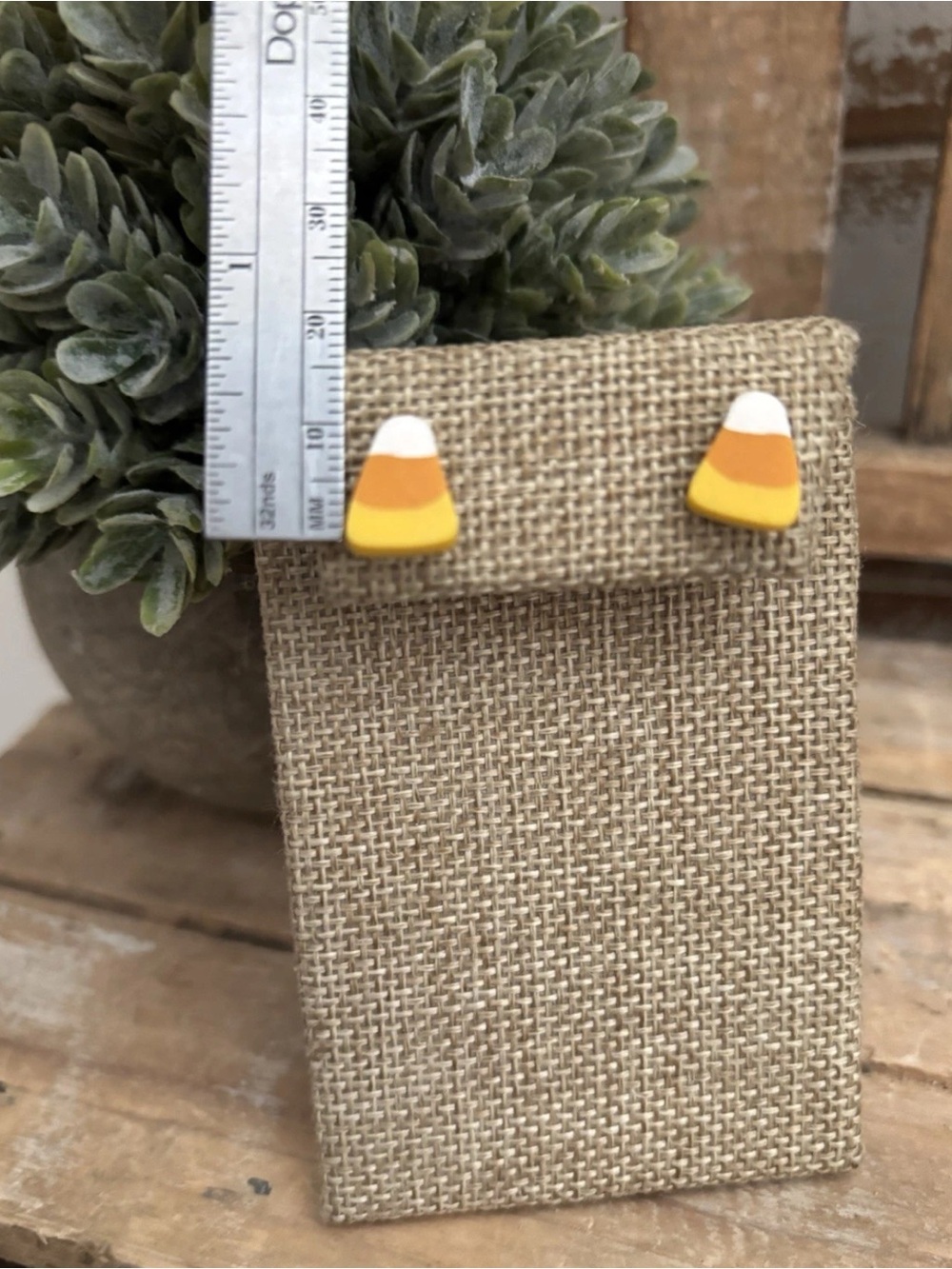 Polymer Clay Stud Candy Corn Earrings NWT! - Picture 2 of 2